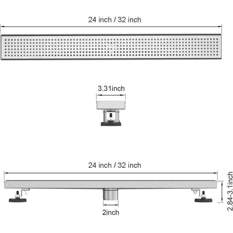 Bostingner Rectangle Linear Shower Drain with Flange 24Inch/32Inch Brushed Nickel Grid - bostingner