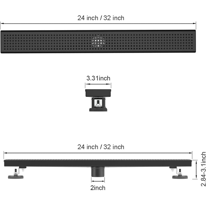 Bostingner Rectangle Linear Shower Drain with Flange 24Inch/32Inch Matte Black Grid - bostingner