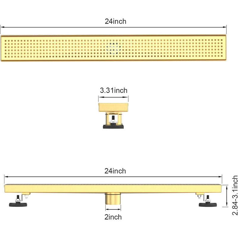 Bostingner Rectangle Linear Shower Drain with Flange 24inch Brushed Gold Grid - bostingner