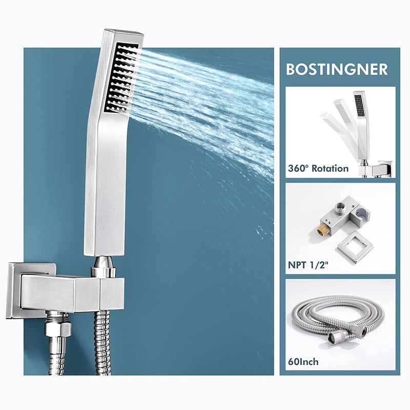 Bostingner Shower Body Sprays Systems with Tub Spout Wall Mount Brushed Nickel 10 Inch - bostingner