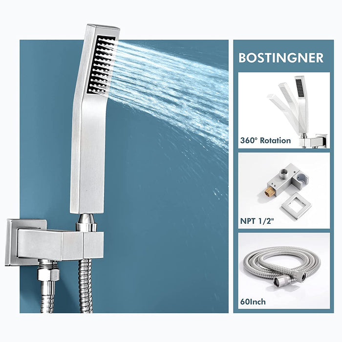 Bostingner Shower Body Sprays Systems with Tub Spout Wall Mount Brushed Nickel 12 Inch - bostingner
