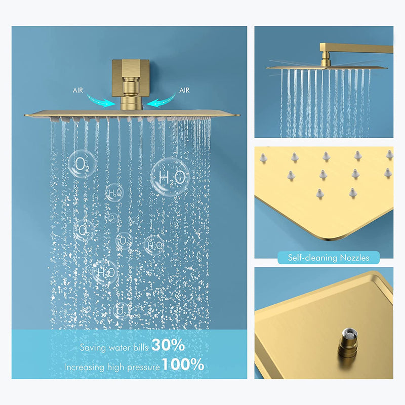 Bostingner Shower System with Body Spray Jets Wall Mounted Brushed Gold 10 Inch - bostingner