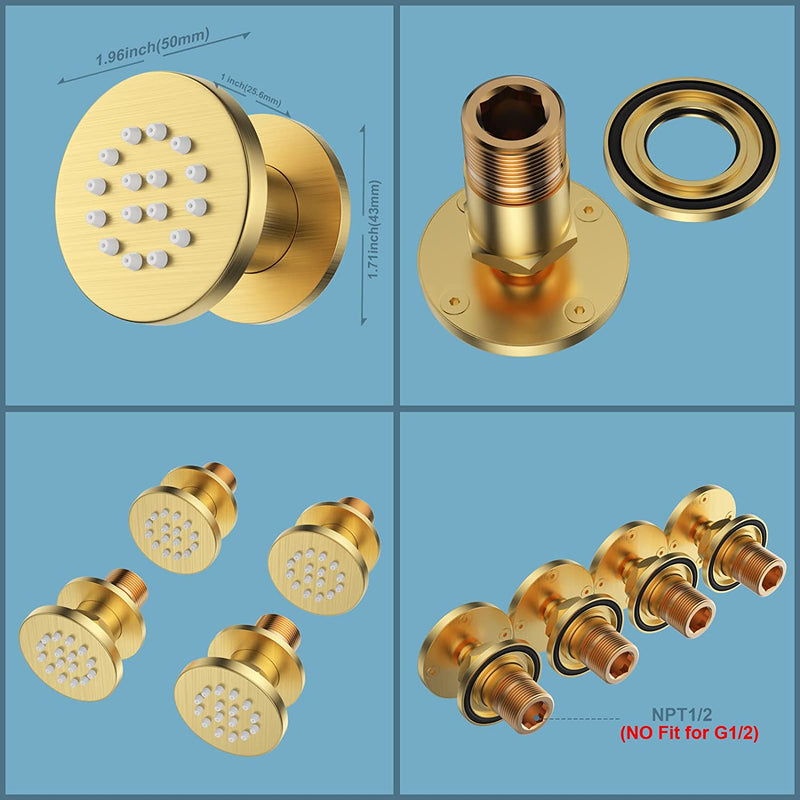 Bostingner Round Shower Body Spray Jets Wall Mount Gold Brass - bostingner