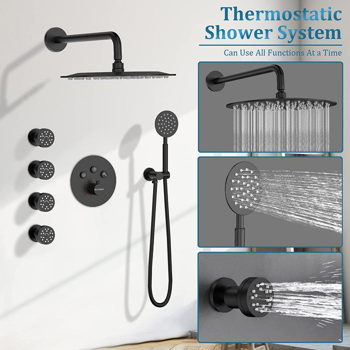 Bostingner Thermostatic Shower System Round 12 Inch Black