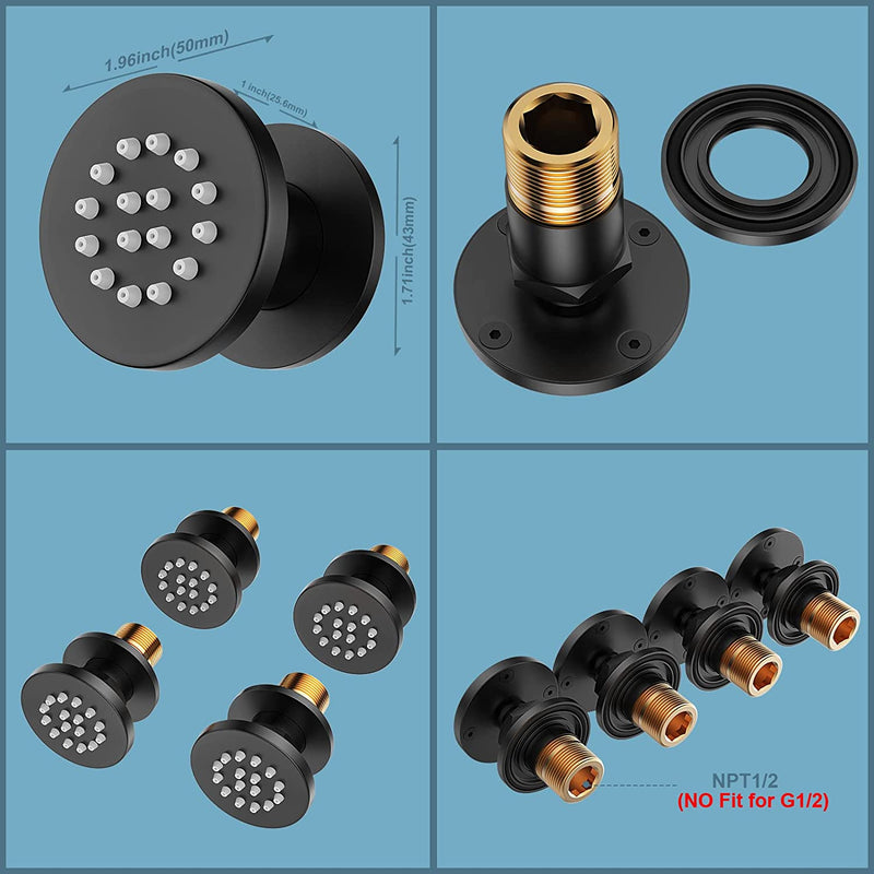 Bostingner Round Shower Body Spray Jets Wall Mount Matte Black - bostingner