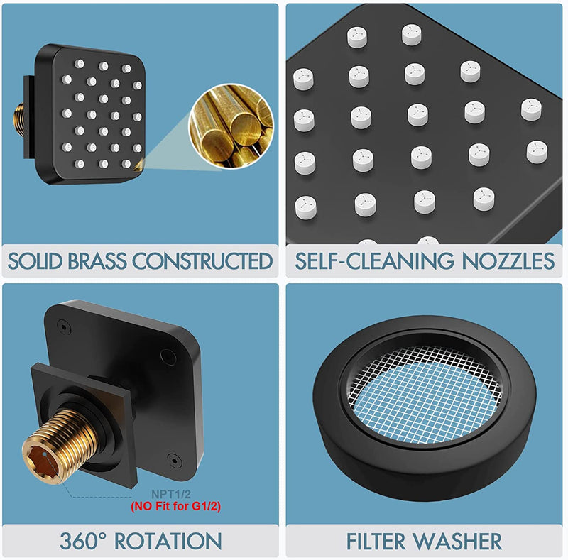 Bostingner Shower Jets Body Spray Spa Massage Jets 3 Inch Square Matte Black 4PCS - bostingner