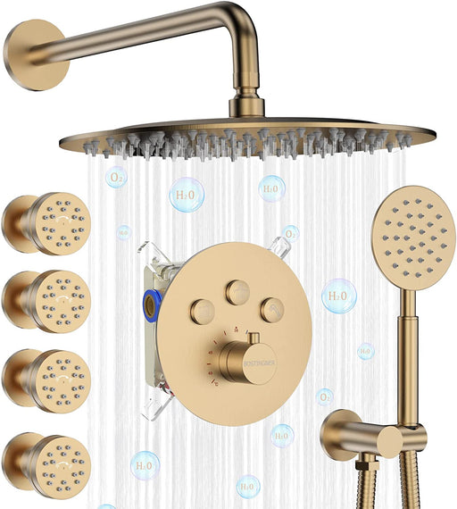 Bostingner Thermostatic Shower System Round 12 Inch Brushed Gold - bostingner