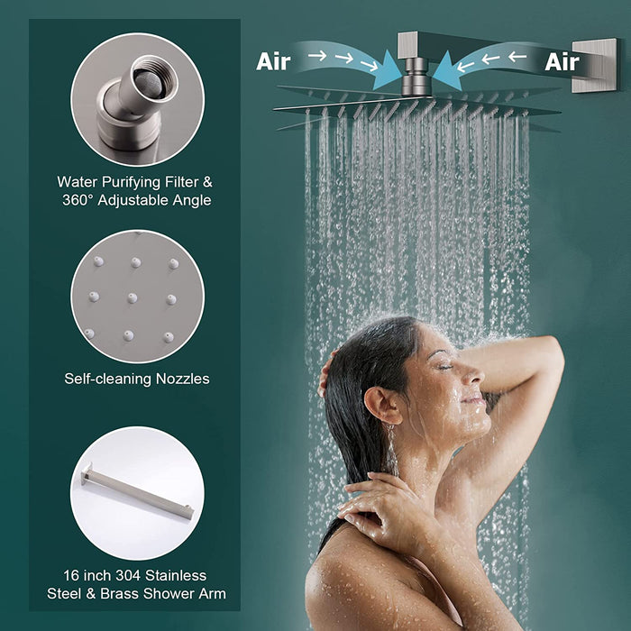 Bostingner Shower System Thermostatic with 6 Pcs Body Jets Wall Mounted Brushed Nickel 12 Inch - bostingner