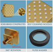 Bostingner Shower Jets Body Spray Spa Massage Jets 3 Inch Square Brushed Gold 4PCS - bostingner