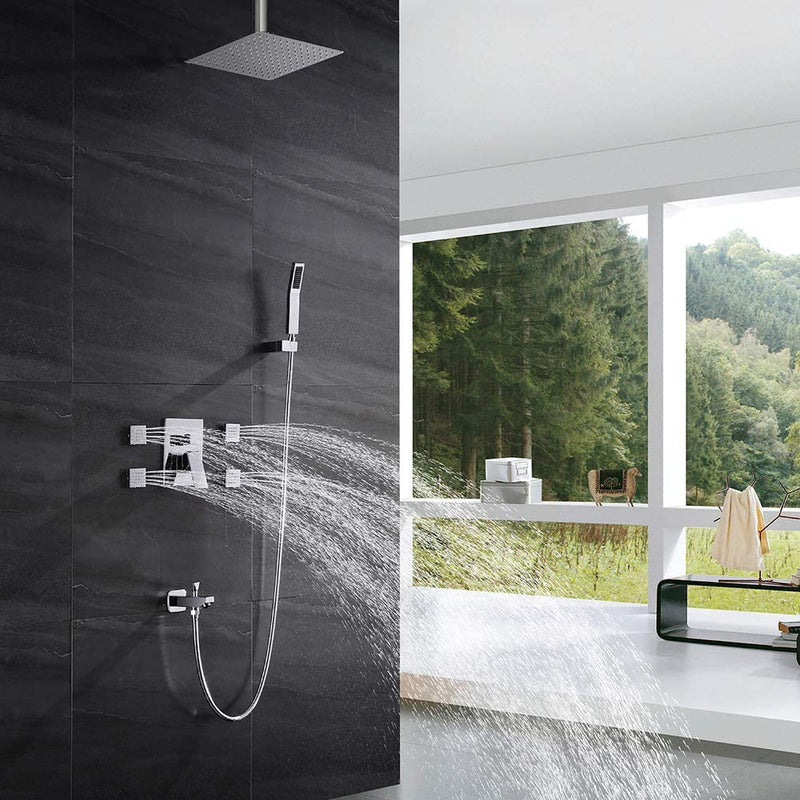 Bostingner Shower Body Sprays Systems with Tub Spout Ceiling Mount Chrome 10 Inch - bostingner
