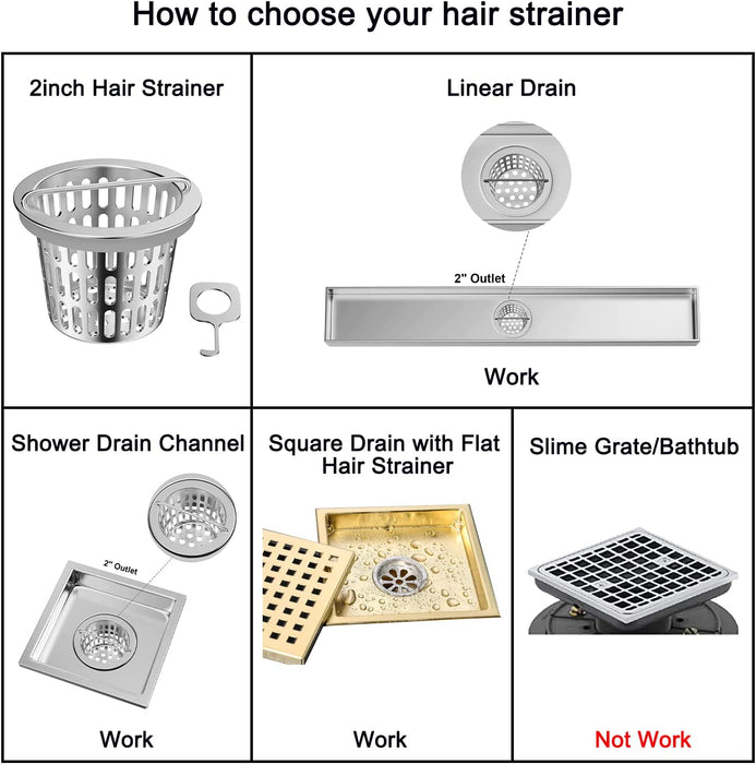 2 Inch Hair and Debris Strainer, Shower Drain Strainer with Lifting Hook,  Stainless Steel Debris Basket Shower Drain Catcher, Hair Catcher for Floor