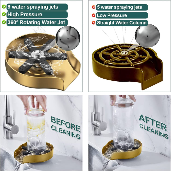 Bostingner Glass Rinser for Kitchen Sink Cup Washer with 360° Rotating Jet Gold - bostingner