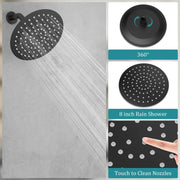 Bostingner Shower Faucet Set 8 Inch Round Shower Head With Valve Matte Black - bostingner