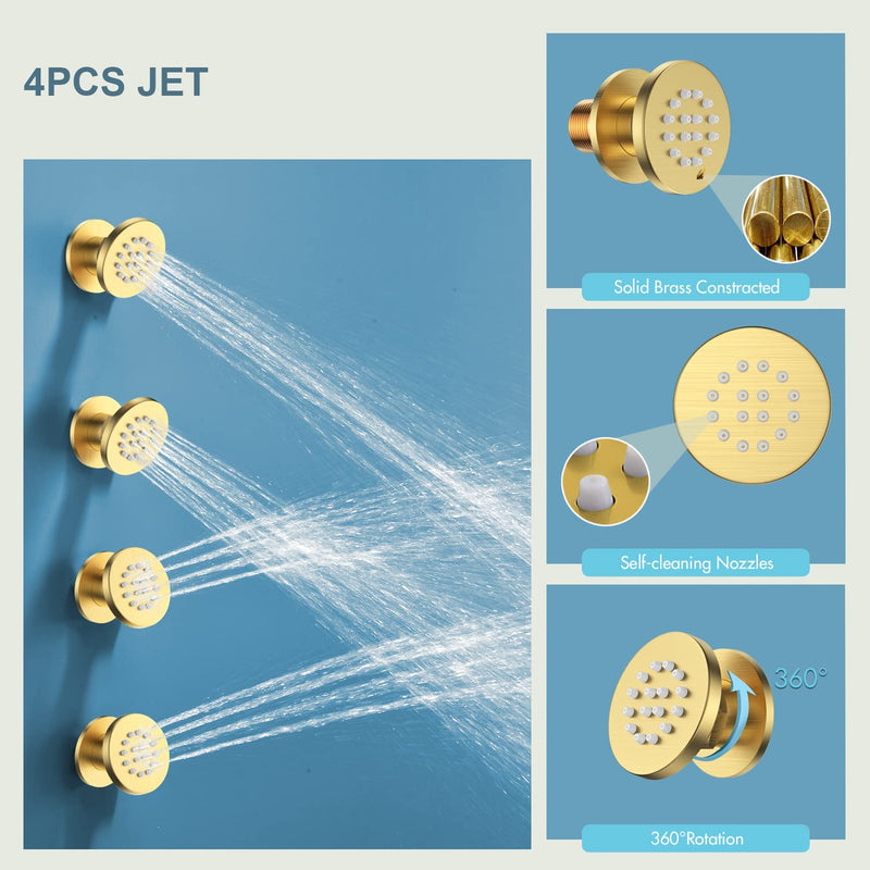 Bostingner Round Shower Body Spray Jets Wall Mount Gold Brass - bostingner