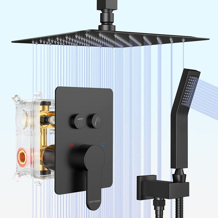 Bostingner Shower Faucet Set Ceiling Mount Shower System 10 Inch Matte Black - bostingner