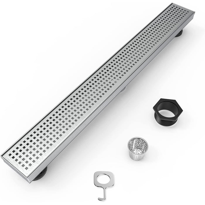 Juno 24 Inch Linear Rectangular Shower Drain In Brushed Nickel With  Threaded Adapter
