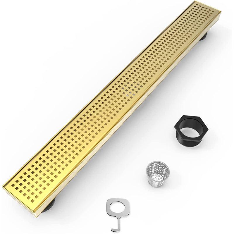 Bostingner Rectangle Linear Shower Drain with Flange 24inch Brushed Gold Grid - bostingner