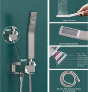 Bostingner Shower System Thermostatic with 6 Pcs Body Jets Wall Mounted Brushed Nickel 12 Inch - bostingner