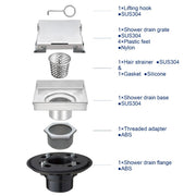Bostingner Square Shower Drain with Removable Tile Insert Grate 4Inch/5Inch/6Inch/8Inch - bostingner