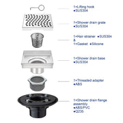 Bostingner Square Shower Drain with Shower Drain Flange 4Inch/5Inch/6Inch/8Inch - bostingner