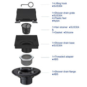 Bostingner Square Shower Drain with Removable Tile Insert Grate 4Inch/5Inch/6Inch/8Inch - bostingner